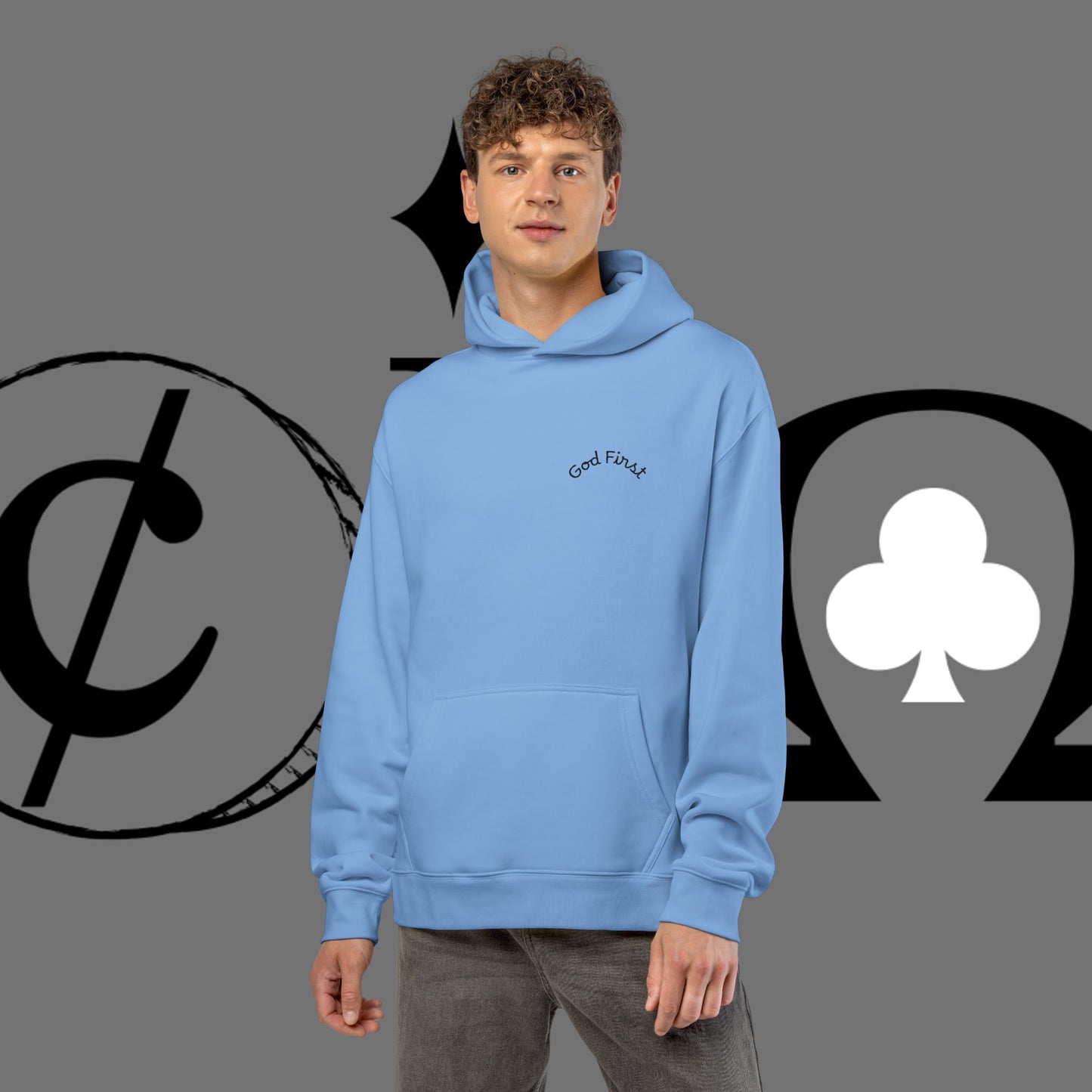 Diamond Floral Hoodie — Minimal White Relaxed Hoodie with Black Floral Emblem