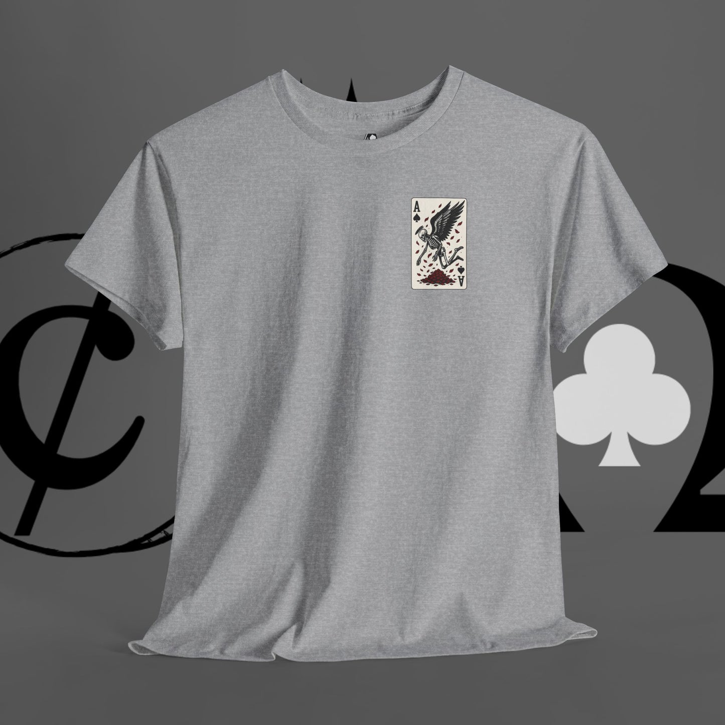 Ace of Crows T‑Shirt — Gothic Playing Card Tee with Raven & Blood Drop Design