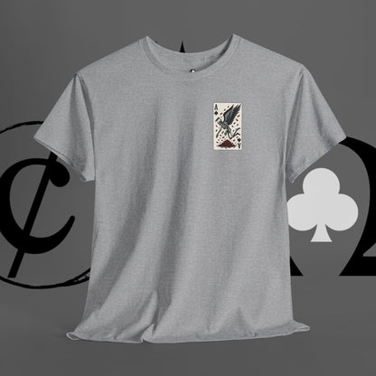 Ace of Crows T‑Shirt — Gothic Playing Card Tee with Raven & Blood Drop Design
