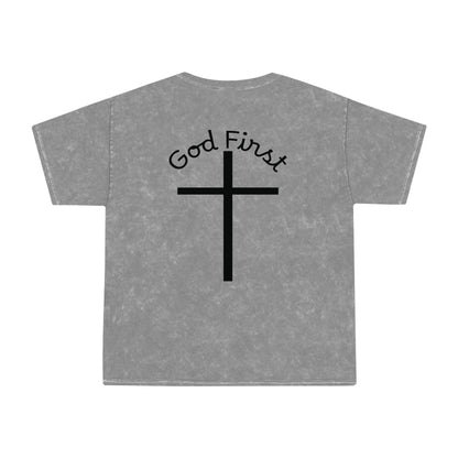 God First Mineral-Wash T-Shirt — Cross Christian Faith Tee