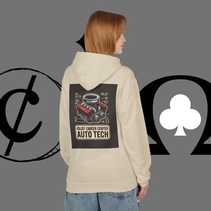 Auto Tech Hoodie — Red Car & Engine Diagram Graphic