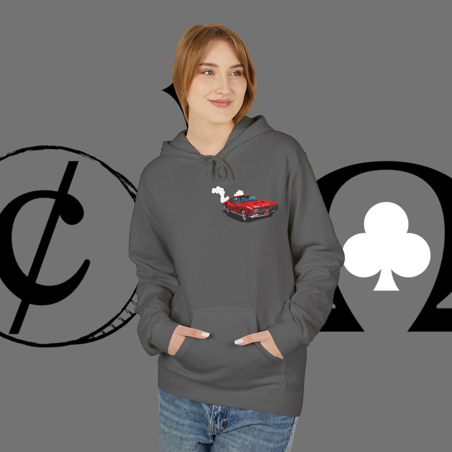 Auto Tech Hoodie — Red Car & Engine Diagram Graphic
