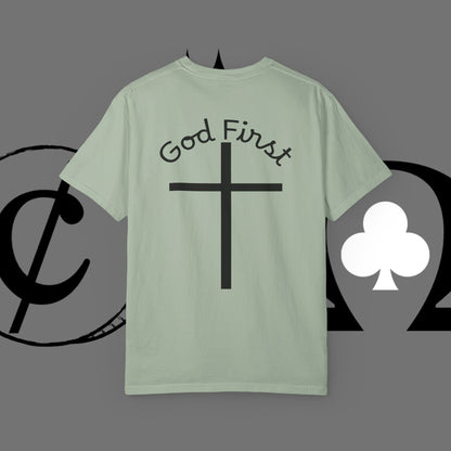 God First Cross T-Shirt — Faith-Based Christian Tee ("God First" Back Print)
