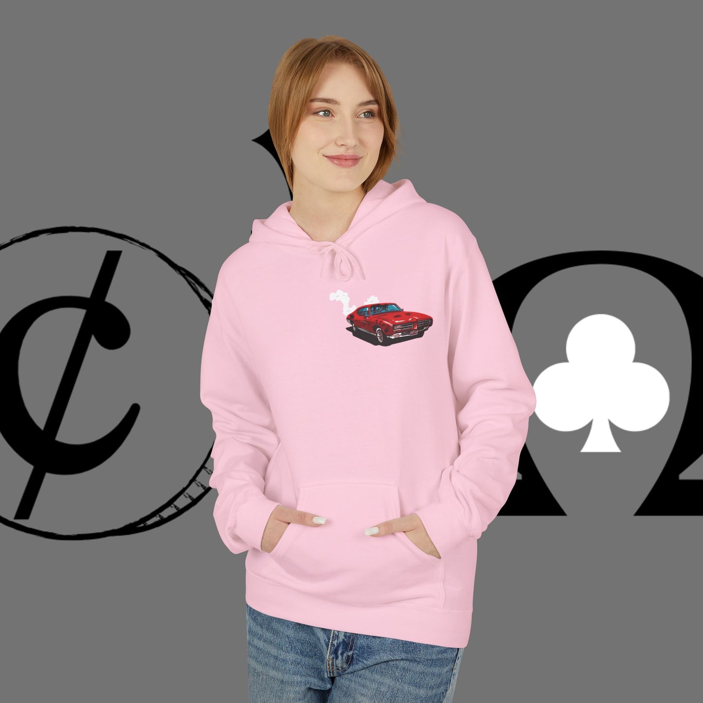 Auto Tech Hoodie — Red Car & Engine Diagram Graphic