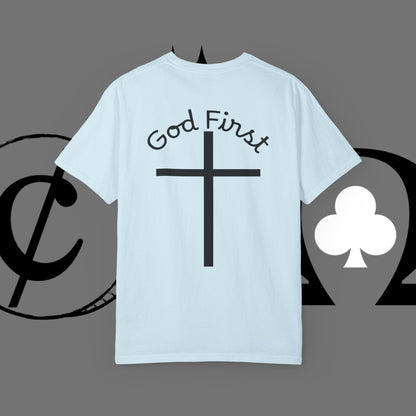 God First Cross T-Shirt — Faith-Based Christian Tee ("God First" Back Print)