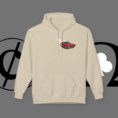 Auto Tech Hoodie — Red Car & Engine Diagram Graphic
