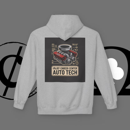 Auto Tech Hoodie — Red Car & Engine Diagram Graphic