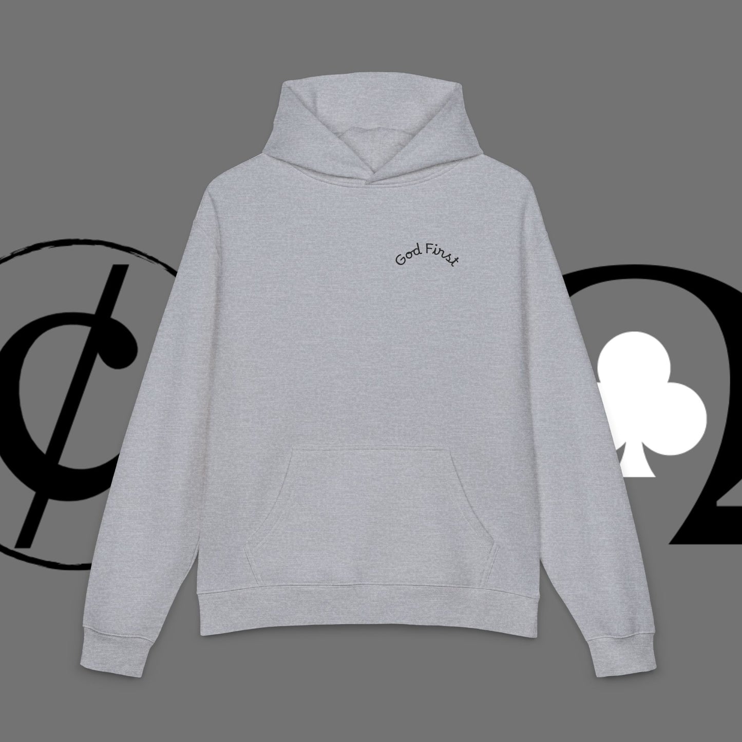 Diamond Floral Hoodie — Minimal White Relaxed Hoodie with Black Floral Emblem