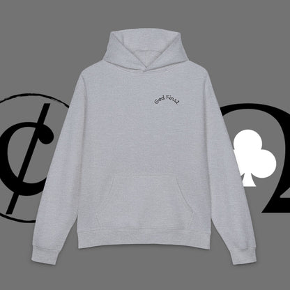 Diamond Floral Hoodie — Minimal White Relaxed Hoodie with Black Floral Emblem