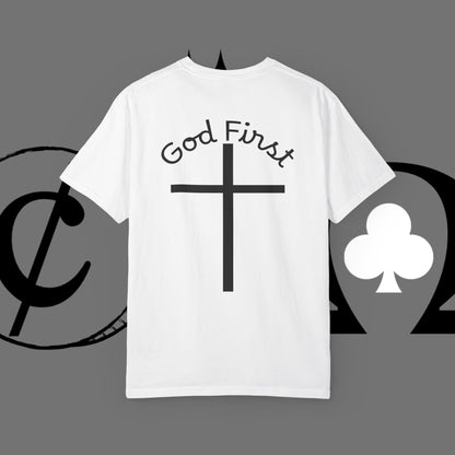 God First Cross T-Shirt — Faith-Based Christian Tee ("God First" Back Print)