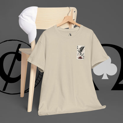 Ace of Crows T‑Shirt — Gothic Playing Card Tee with Raven & Blood Drop Design