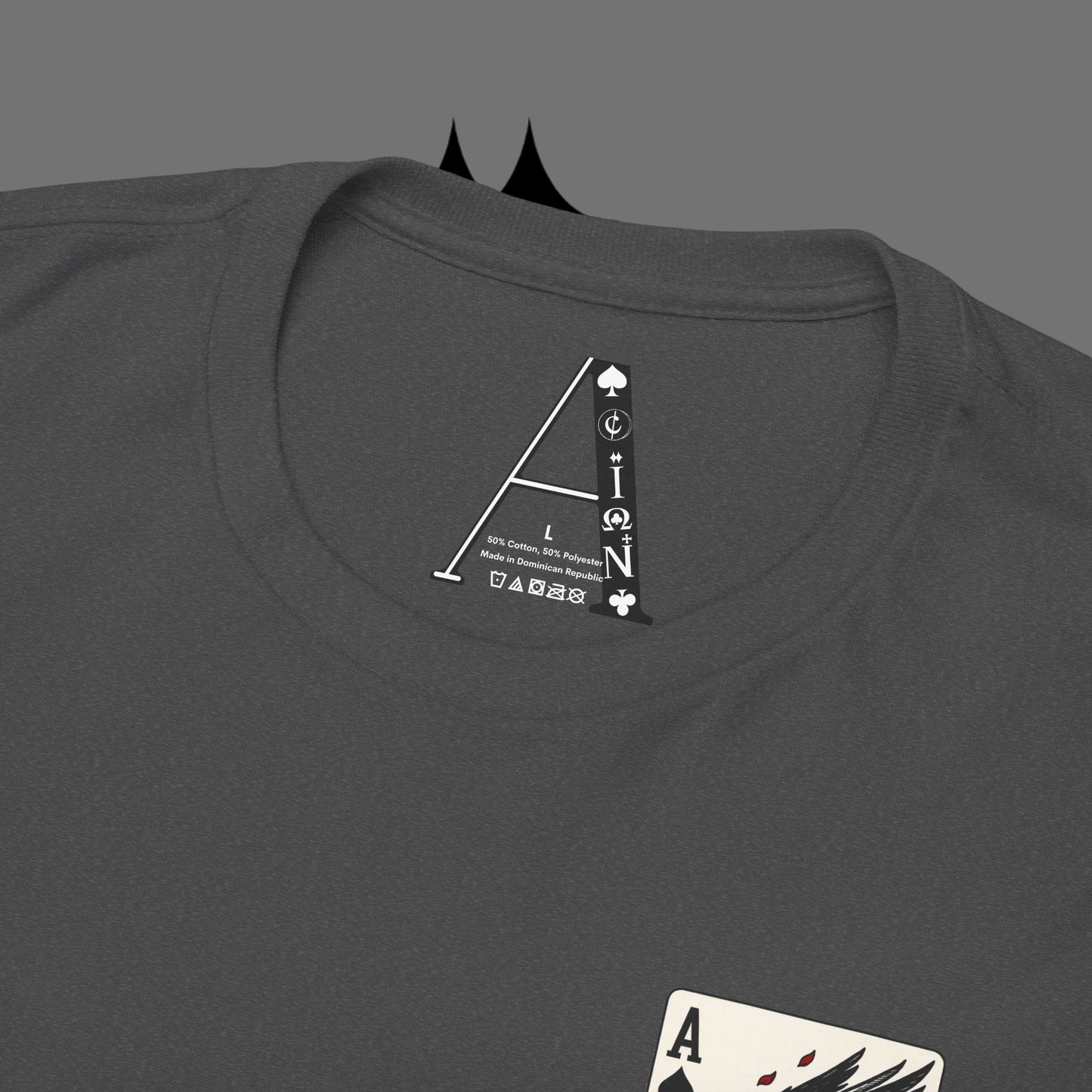 Ace of Crows T‑Shirt — Gothic Playing Card Tee with Raven & Blood Drop Design