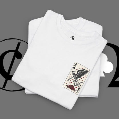 Ace of Crows T‑Shirt — Gothic Playing Card Tee with Raven & Blood Drop Design