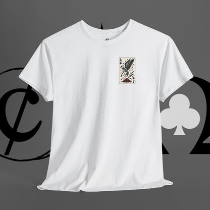 Ace of Crows T‑Shirt — Gothic Playing Card Tee with Raven & Blood Drop Design