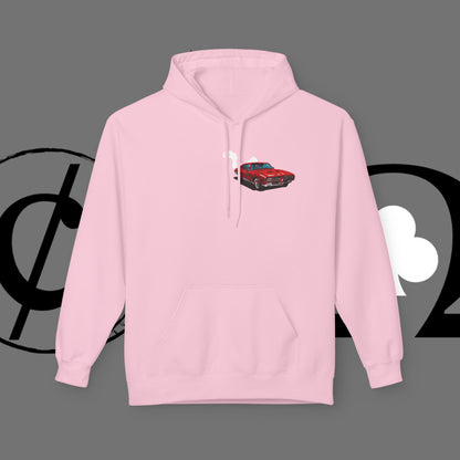 Auto Tech Hoodie — Red Car & Engine Diagram Graphic