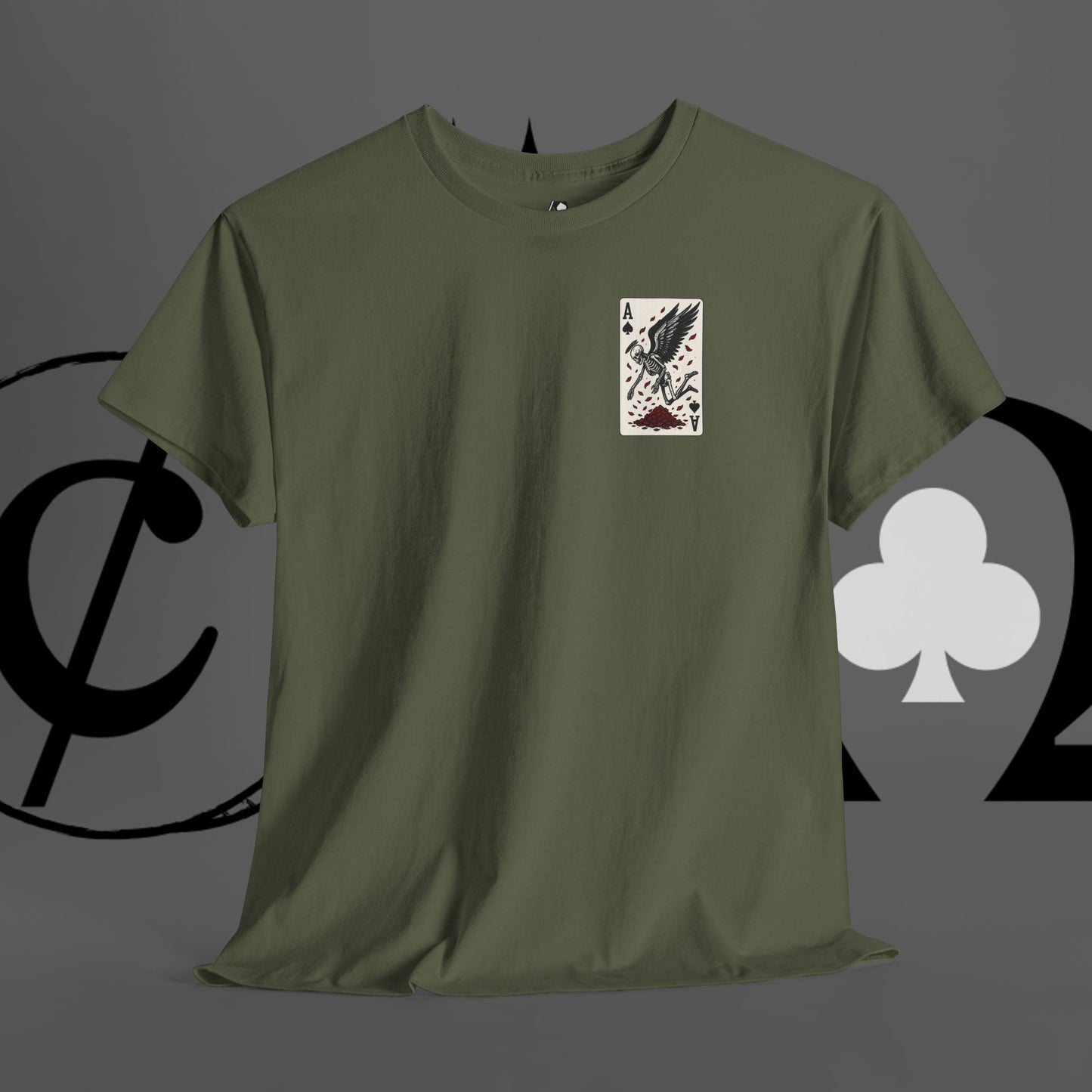 Ace of Crows T‑Shirt — Gothic Playing Card Tee with Raven & Blood Drop Design