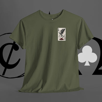 Ace of Crows T‑Shirt — Gothic Playing Card Tee with Raven & Blood Drop Design