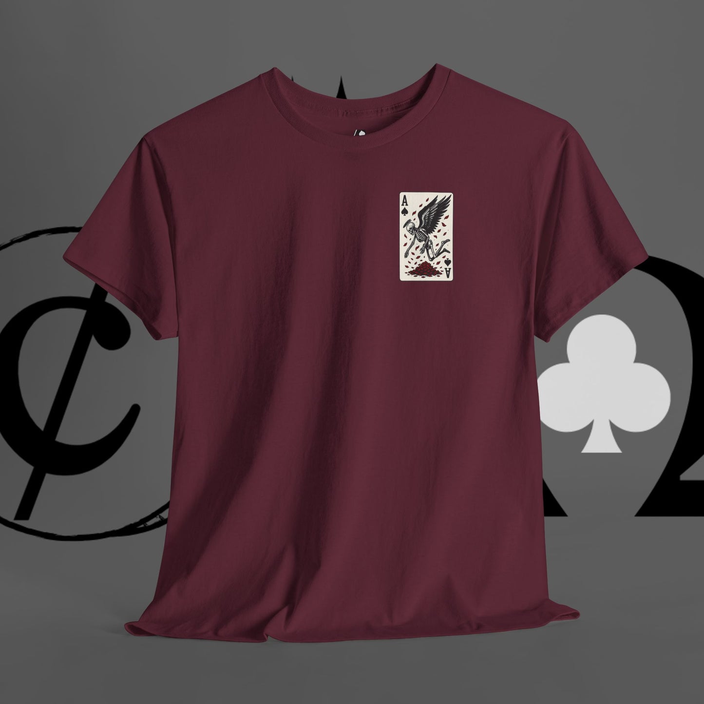 Ace of Crows T‑Shirt — Gothic Playing Card Tee with Raven & Blood Drop Design