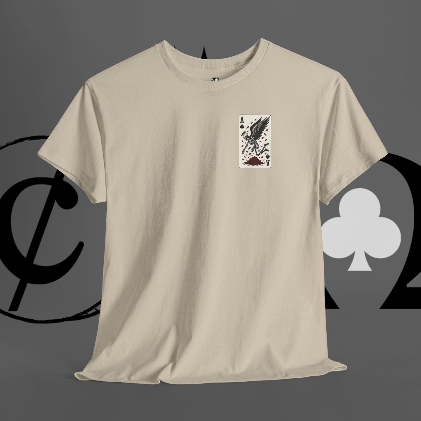 Ace of Crows T‑Shirt — Gothic Playing Card Tee with Raven & Blood Drop Design