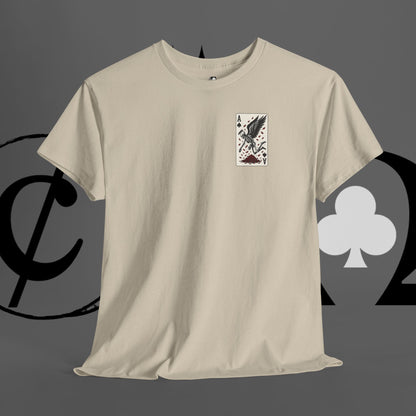 Ace of Crows T‑Shirt — Gothic Playing Card Tee with Raven & Blood Drop Design