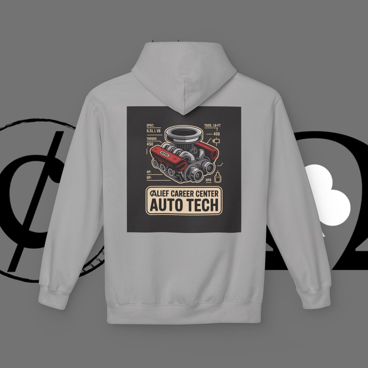 Auto Tech Hoodie — Red Car & Engine Diagram Graphic