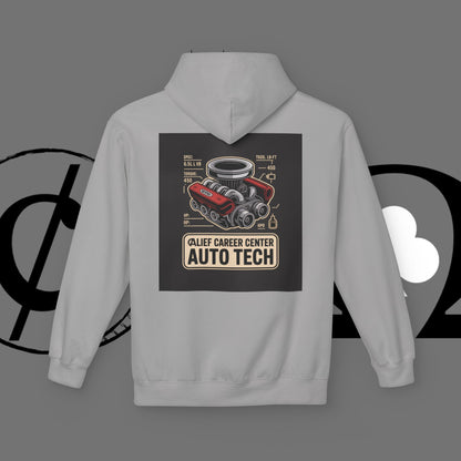 Auto Tech Hoodie — Red Car & Engine Diagram Graphic