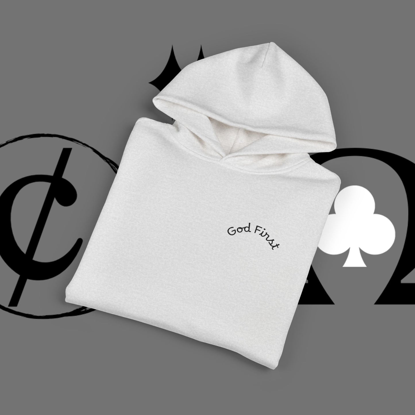 Diamond Floral Hoodie — Minimal White Relaxed Hoodie with Black Floral Emblem