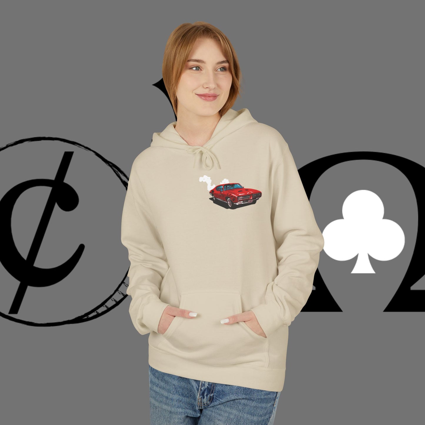 Auto Tech Hoodie — Red Car & Engine Diagram Graphic