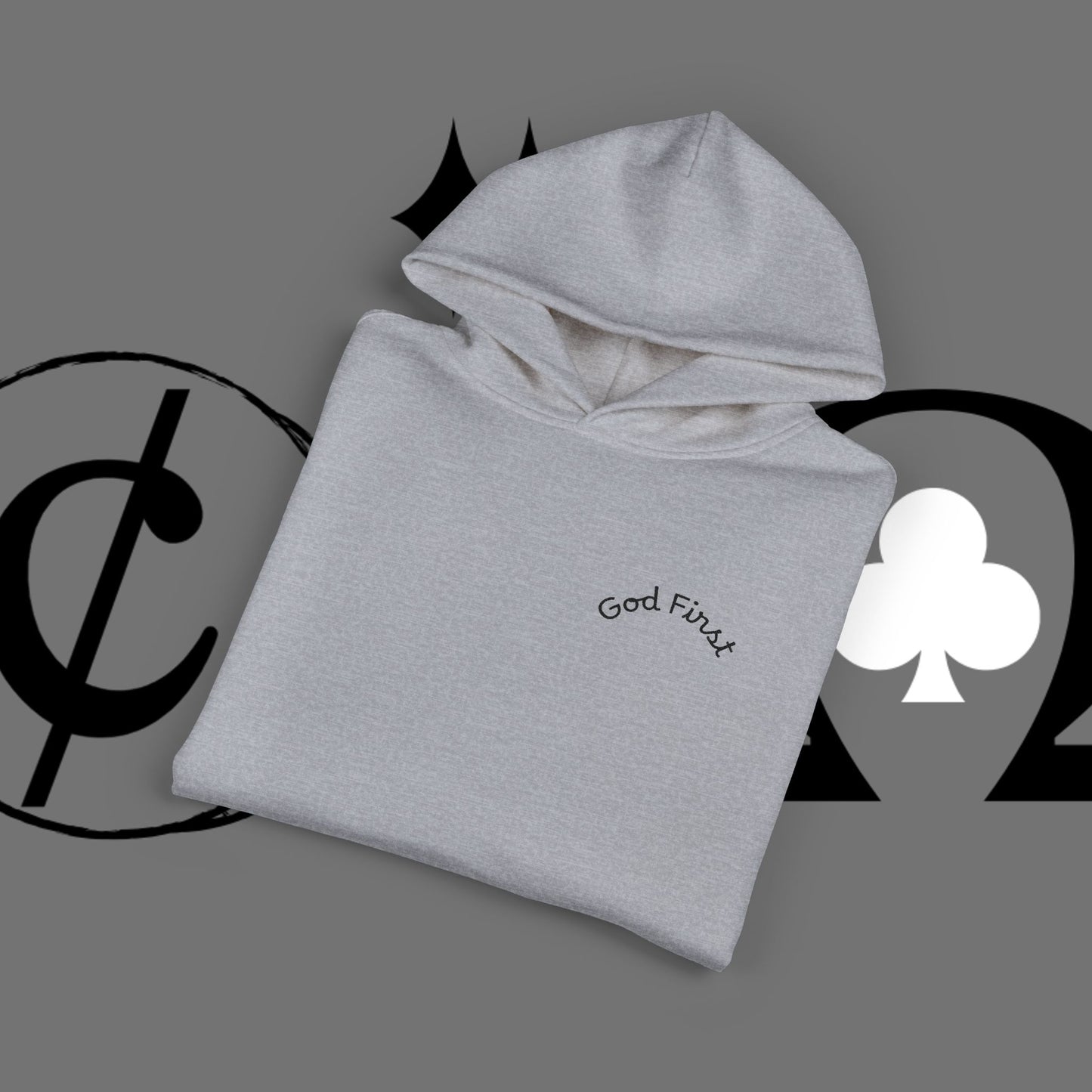 Diamond Floral Hoodie — Minimal White Relaxed Hoodie with Black Floral Emblem