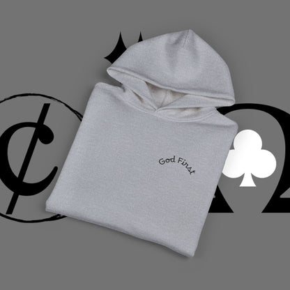 Diamond Floral Hoodie — Minimal White Relaxed Hoodie with Black Floral Emblem