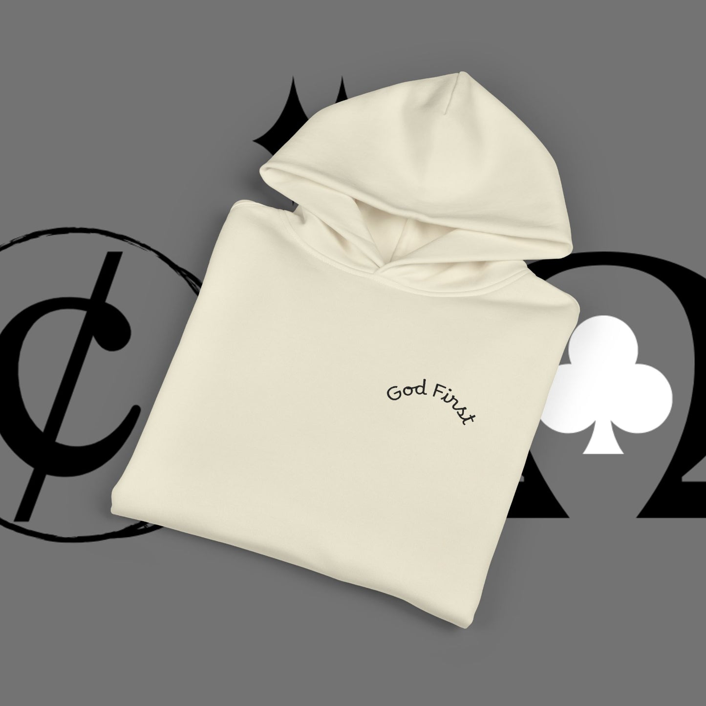 Diamond Floral Hoodie — Minimal White Relaxed Hoodie with Black Floral Emblem