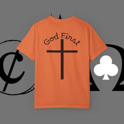 God First Cross T-Shirt — Faith-Based Christian Tee ("God First" Back Print)