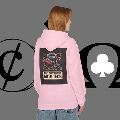 Auto Tech Hoodie — Red Car & Engine Diagram Graphic