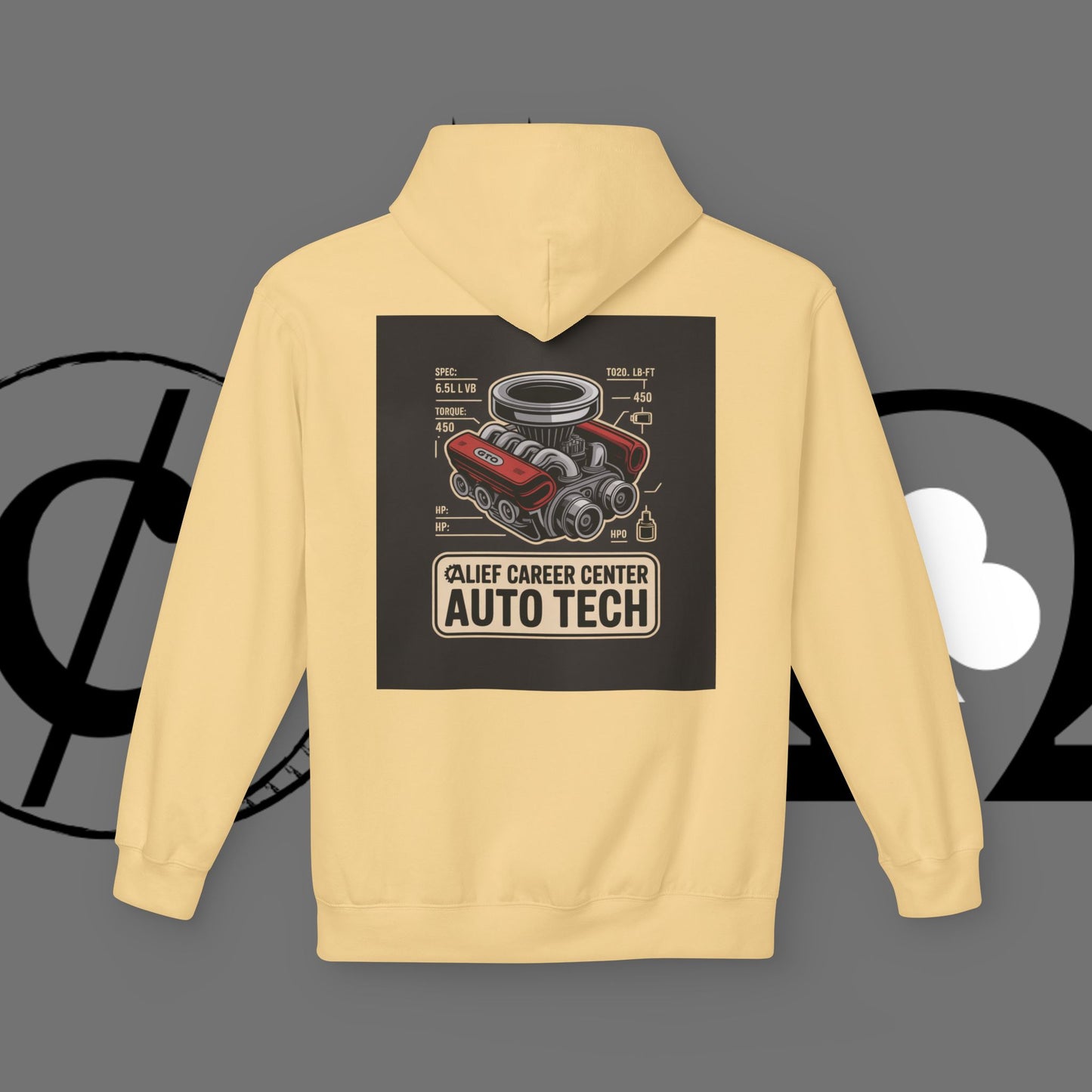 Auto Tech Hoodie — Red Car & Engine Diagram Graphic