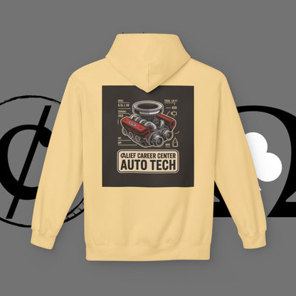 Auto Tech Hoodie — Red Car & Engine Diagram Graphic