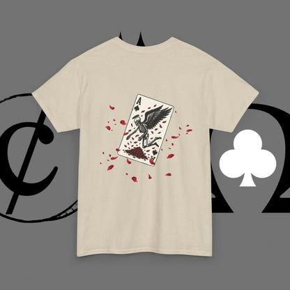 Ace of Crows T‑Shirt — Gothic Playing Card Tee with Raven & Blood Drop Design