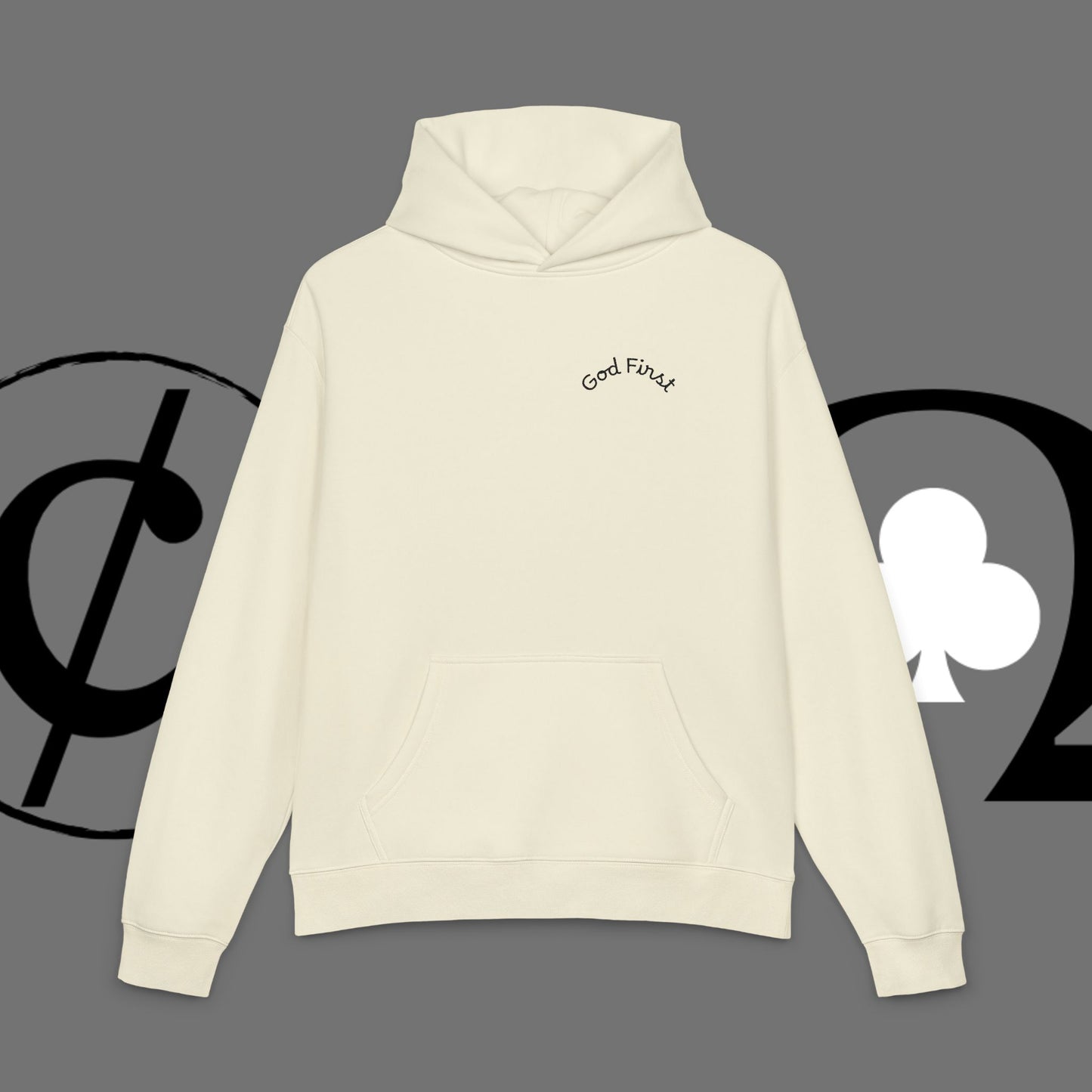 Diamond Floral Hoodie — Minimal White Relaxed Hoodie with Black Floral Emblem