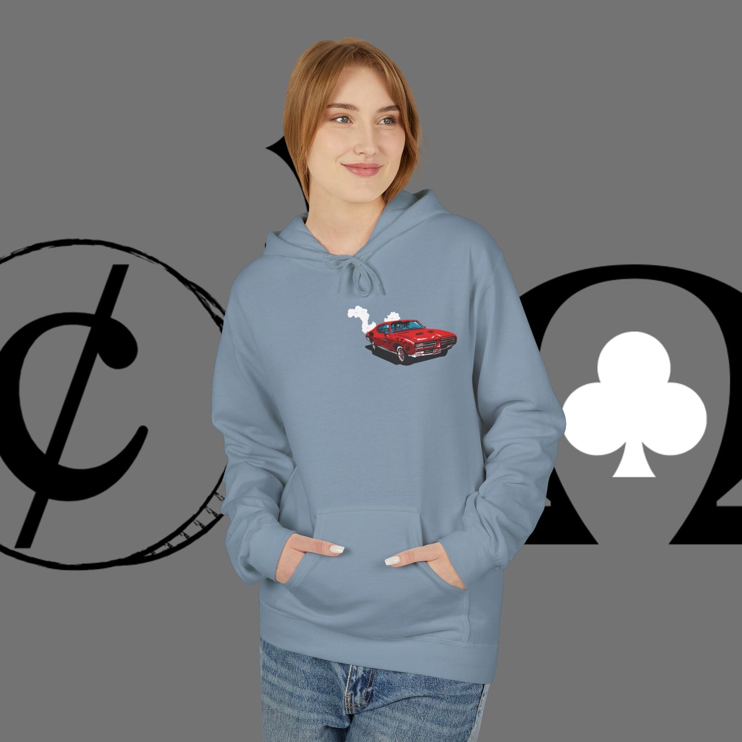 Auto Tech Hoodie — Red Car & Engine Diagram Graphic
