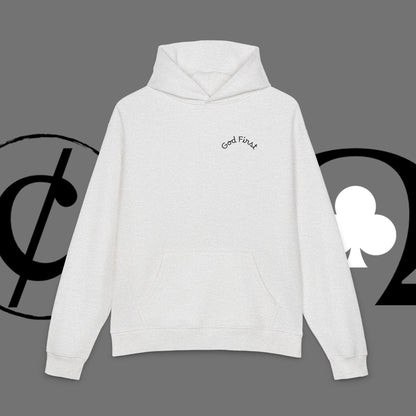 Diamond Floral Hoodie — Minimal White Relaxed Hoodie with Black Floral Emblem