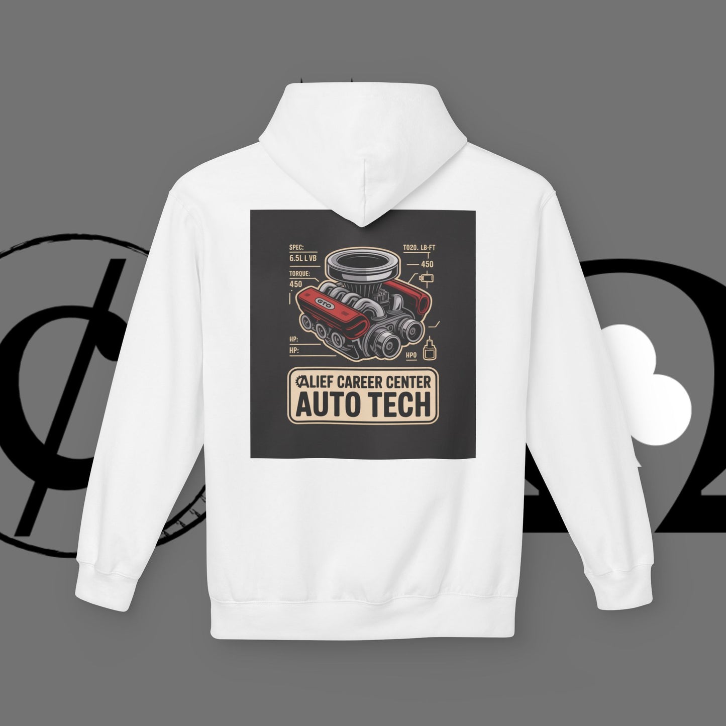 Auto Tech Hoodie — Red Car & Engine Diagram Graphic