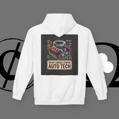 Auto Tech Hoodie — Red Car & Engine Diagram Graphic