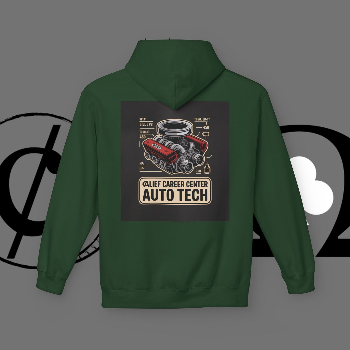 Auto Tech Hoodie — Red Car & Engine Diagram Graphic