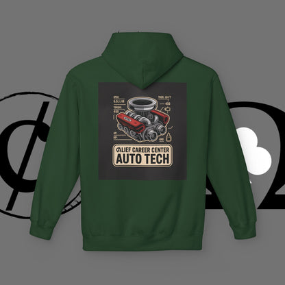 Auto Tech Hoodie — Red Car & Engine Diagram Graphic