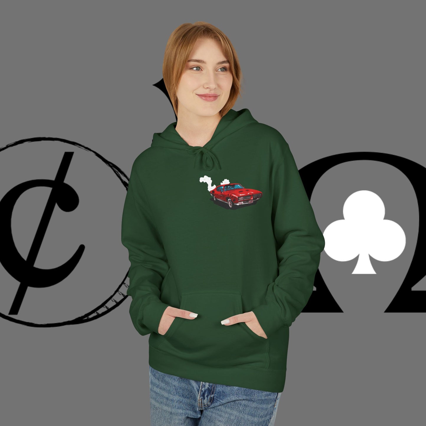 Auto Tech Hoodie — Red Car & Engine Diagram Graphic