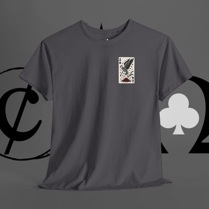 Ace of Crows T‑Shirt — Gothic Playing Card Tee with Raven & Blood Drop Design