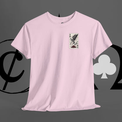 Ace of Crows T‑Shirt — Gothic Playing Card Tee with Raven & Blood Drop Design