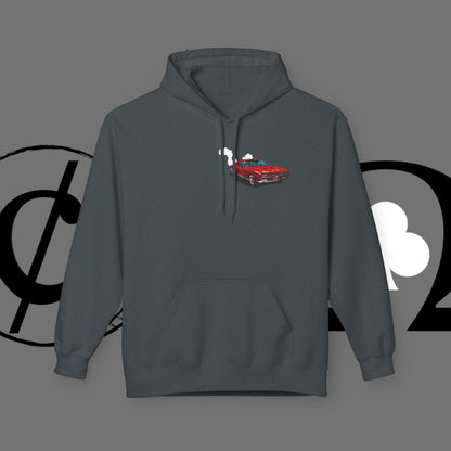 Auto Tech Hoodie — Red Car & Engine Diagram Graphic