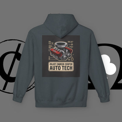 Auto Tech Hoodie — Red Car & Engine Diagram Graphic
