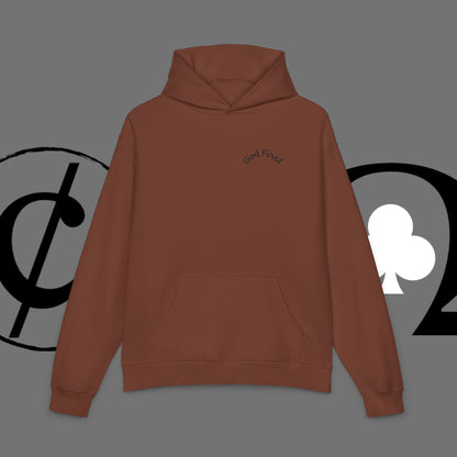 Diamond Floral Hoodie — Minimal White Relaxed Hoodie with Black Floral Emblem