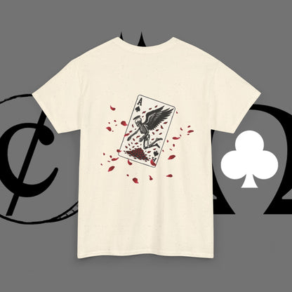 Ace of Crows T‑Shirt — Gothic Playing Card Tee with Raven & Blood Drop Design